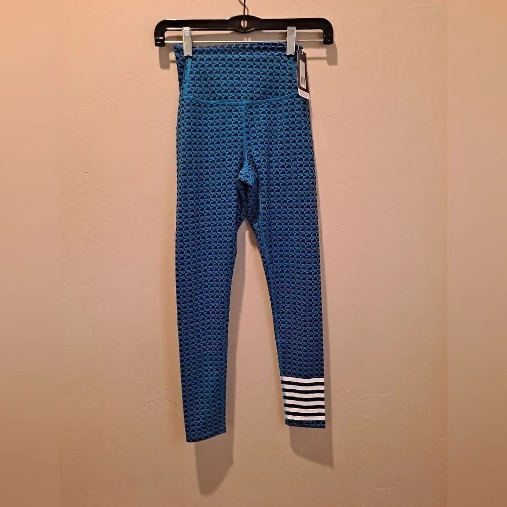 Addison Bay Everyday Legging 7/8 Length Lake Geo Blue White Strip NWT